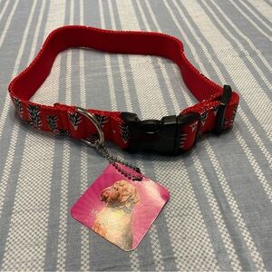 NWT Mimi Green red dog collar with green and white pine trees.